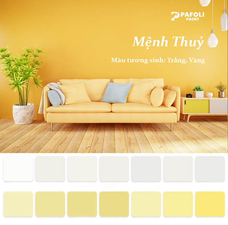 Màu sơn hợp mệnh Thuỷ - Vàng, trắng
