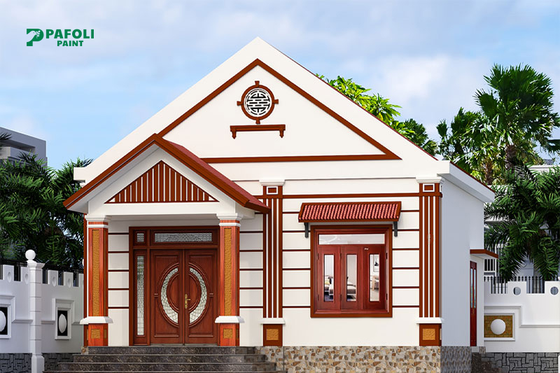 Màu sơn nhà mái thái đỏ nâu - trắng kem