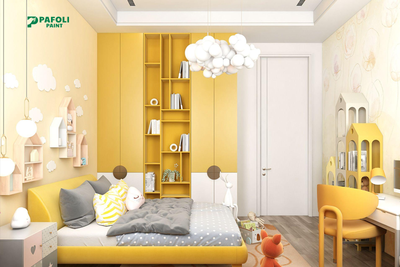 màu sơn phòng ngủ cho bé gái - vàng