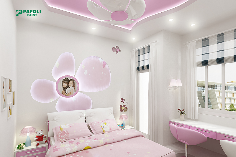 màu sơn phòng ngủ cho bé gái - trắng kem