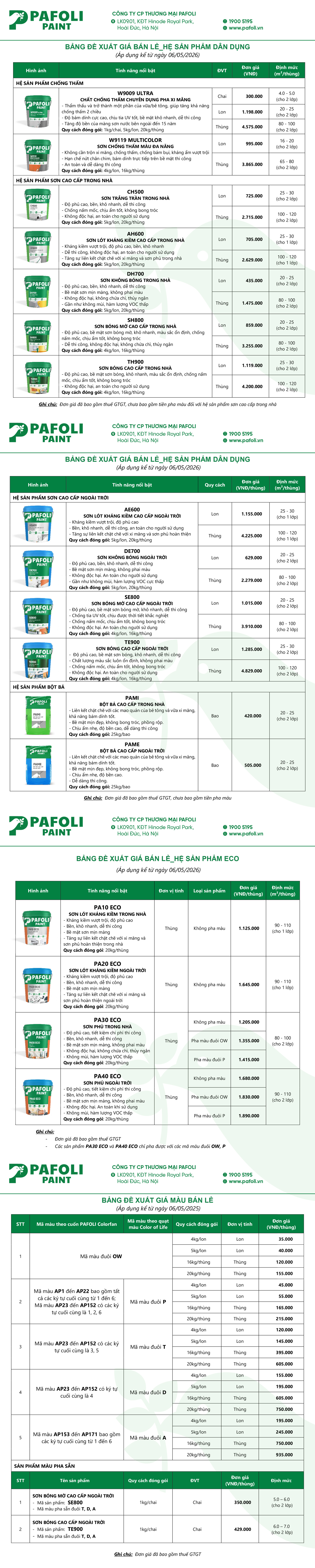 bang bao gia son pafoli 2026